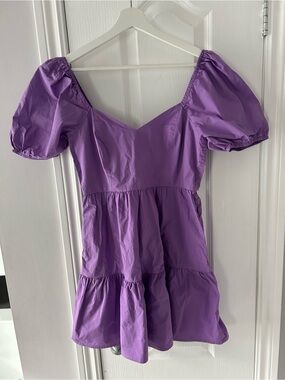 NEW Adelyn Rae Cotton Purple Puff Sleeve Mini Dress Small
